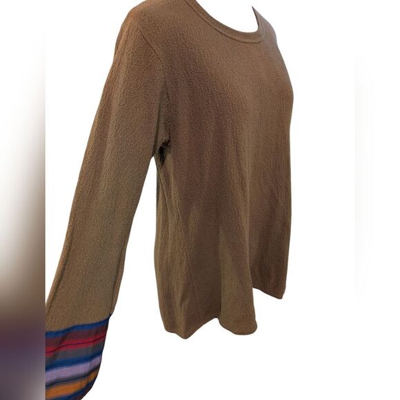 Vintage Margaret Winters‎ brown cotton textured top with rainbow stripes boho - Picture 3 of 8